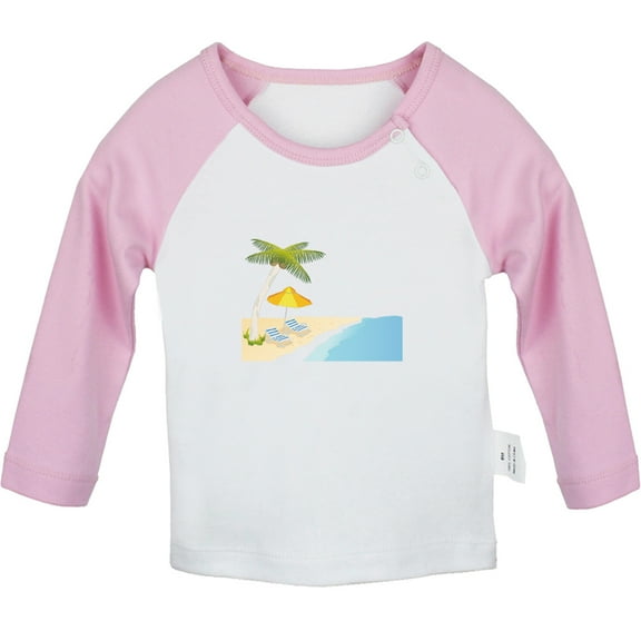 Nature Beach Pattern T shirt For Baby, Newborn Babies T-shirts, Infant Tops, 0-24M Kids Graphic Tees Clothing (Long Pink Raglan T-shirt, 0-6 Months)