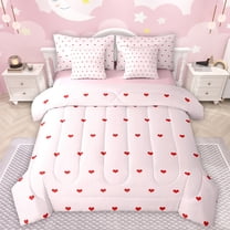 Manfei Cartoon Loves Pattern 7-Piece Twin Bedding Sets,Modern Geometric Stripe Bedding Comforter Set,Pink Red Sheet Sets For Girls Boys,Luxury Bedroom Decor Reversible