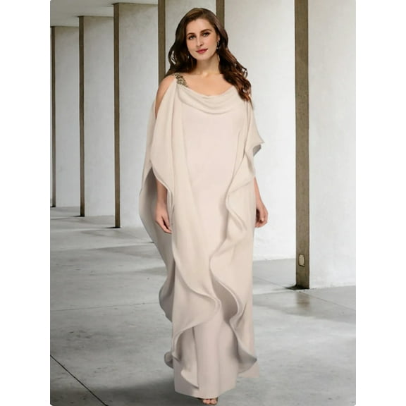 Mother of the Bride Dresses Sleeveless Jewel Neck Chiffon with Beading Ruffles