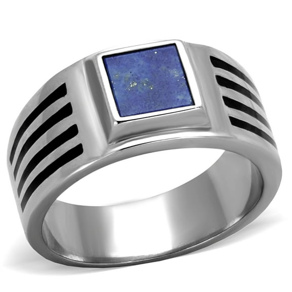 Luxe Jewelry Designs Men's High Polished Stainless Steel Ring with Montana Lapis Precious Stone -