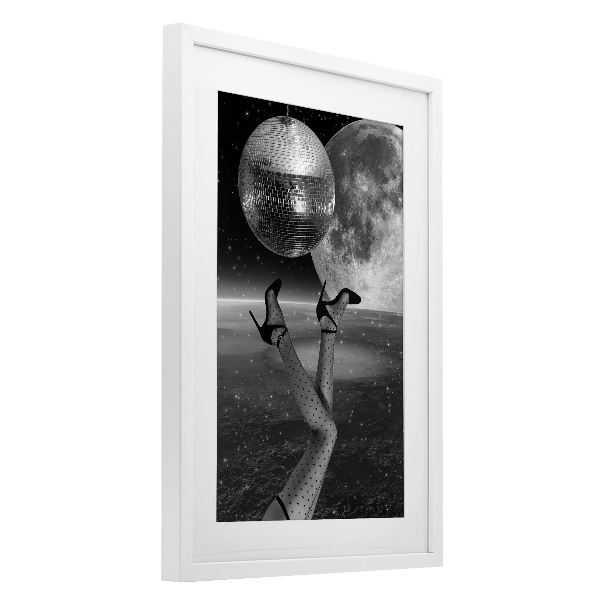 Hangin' Over Disco & Planet White Framed Print Under Glass, design by Elo Marc