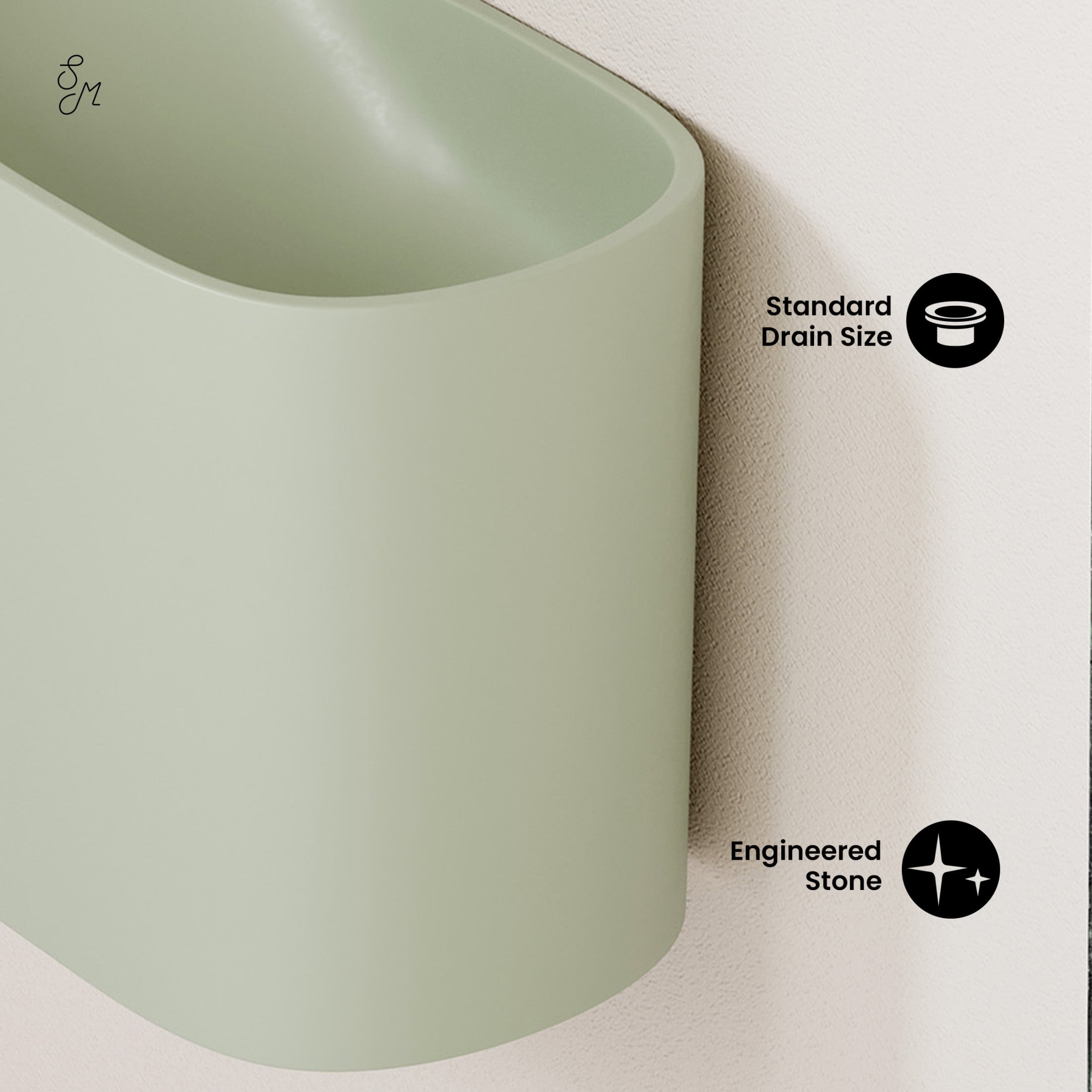 Terre 18" Solid Surface Oval Wall-Mounted Sink with Left Side Faucet Mount in Matte Palm Green