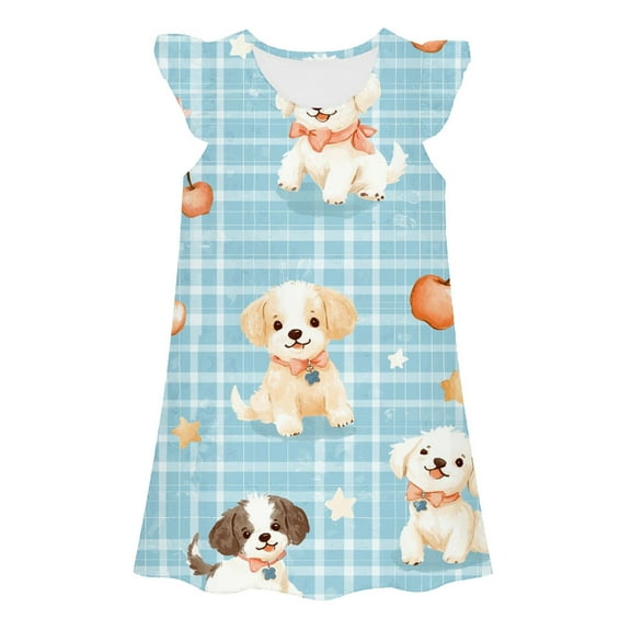 Hiijoy Toddler Girls Nightdress Cartoon Dog Print Sleeveless Nightgown, Sizes 3-10