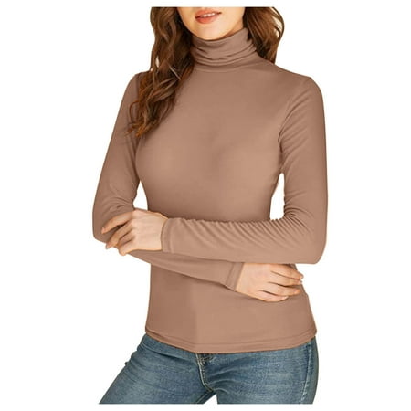 Tanhomme Long Sleeve Thermal Shirts For Women Cold Weather Women Fashion Solid Long Sleeve T Shirt Slim Fit High Neck Tops Blouse