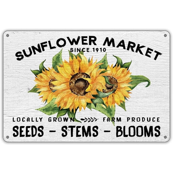 Rustic Sunflower Metal Tin Sign Wall Decor Locally Grown Farmhouse Style for Home Decor and Gifts