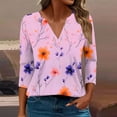 thumbnail image 2 of CYMMPU Flower Printed 3/4 Sleeve Spring Tops V Neck Fall Fashion Shirts Loose Fit Blouses for Women Dressy Casual Tunic Tops Business Elegant Work Topss XXXL, 2 of 5