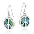 thumbnail image 2 of Minimalist Peace Symbol Abalone Shell Inlay Sterling SIlver Dangle Earrings, 2 of 5