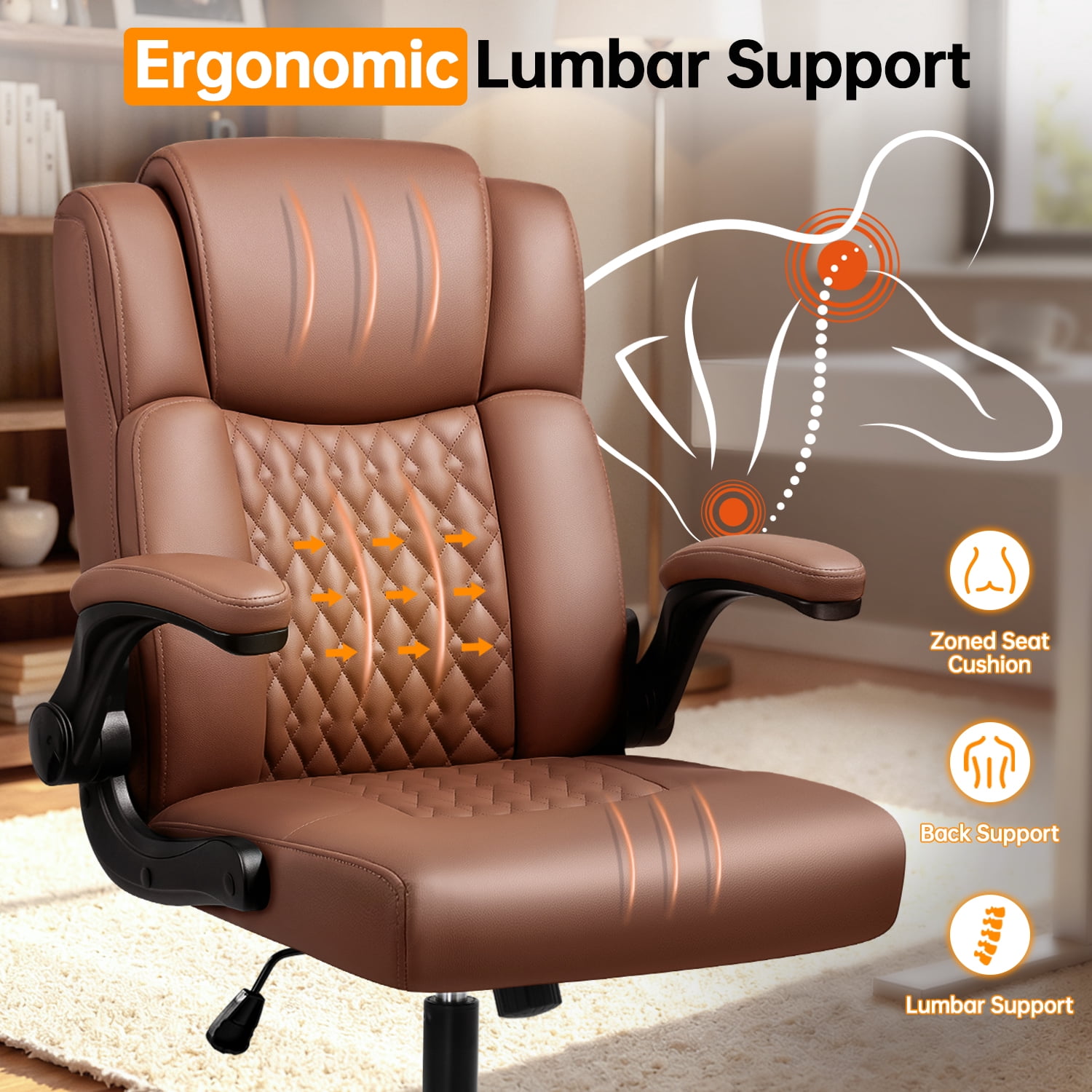 Waleaf Leather Office Chair,Wide Seat Small Computer Desk Chair Ergonomic Mid-Back Executive Chair with Back Support for Short People,Brown