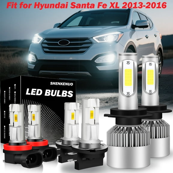 For 2013-2016 Hyundai Santa Fe XL 2014 2015 LED Headlight Bulbs H7 H11B H11 High Low Beam Fog Light Set 6pcs