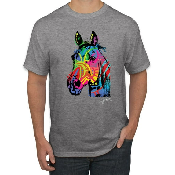 Wild Bobby, Neon Rainbow Horse Animal Lover Men's Graphic T-Shirt, Heather Grey, Medium