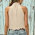 thumbnail image 6 of TEAJOPSUU Tank Tops for Women Halter Neck Embroidered Lace Cropped Tank Tops Bohemian Style Casual Sleeveless Shirts Loose Fit Summer Solid Color Blouses Khaki, 6 of 6