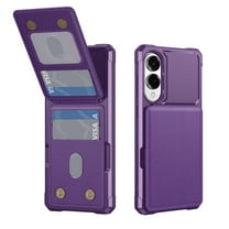 for Samsung Galaxy S25 Edge Case Wallet Credit Card Holder, Back Pocket Flip Kickstand Phone Cover Premium PU Leather TPU Bumper Anti-Scratch Shockproof Protective Rugged Shell, Purple