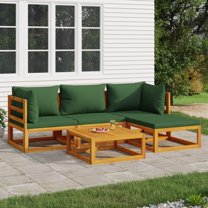 vidaXL 5 Piece Patio Lounge Set with Green Cushions Solid Wood