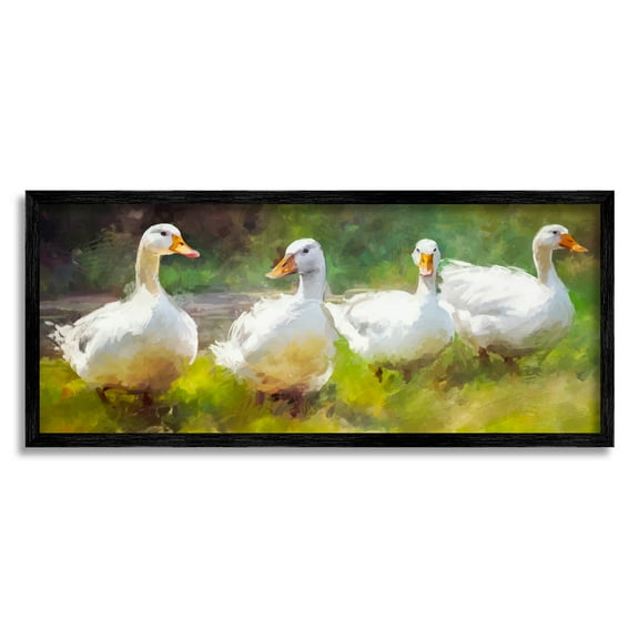 Stupell Industries Ducks by River Painting Animals & Insects Painting Black Framed Art Print Wall Art, 24 x 10