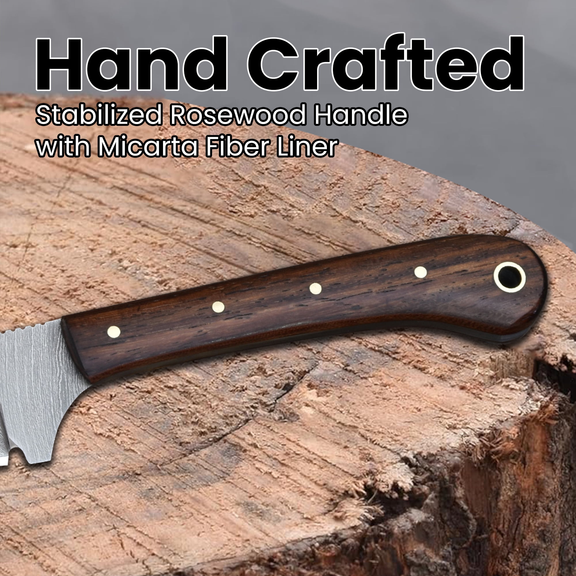 Knives Ranch 2011 Compact Damascus Steel Fixed Blade EDC Knife with Rosewood Handle – Durable Pocket Style Outdoor Knife for Camping, Hunting & Utility Tasks