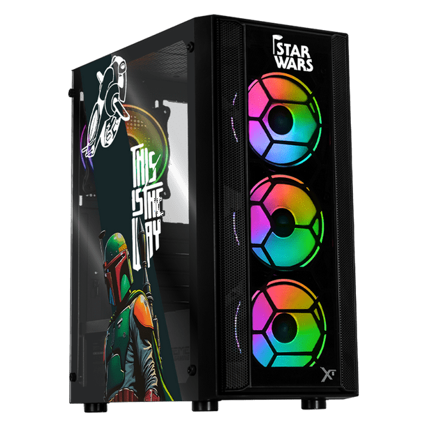 Gabinete XTREME PC GAMING StarWars Boba Comic Edition Media Torre Fuente 600W 4 Fan ARGB Negro CXTBOKRBK