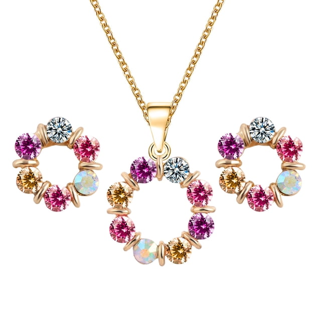 Colorful Rhinestone Of Life Pendant Necklace Earrings Set For Party Wedding Jewelry Set Jewelry Set for Girls 4-6 Jewelry Set for Girls Bridal Jewelry Set for Wedding with Hair Piece Pearl Jewelry Set