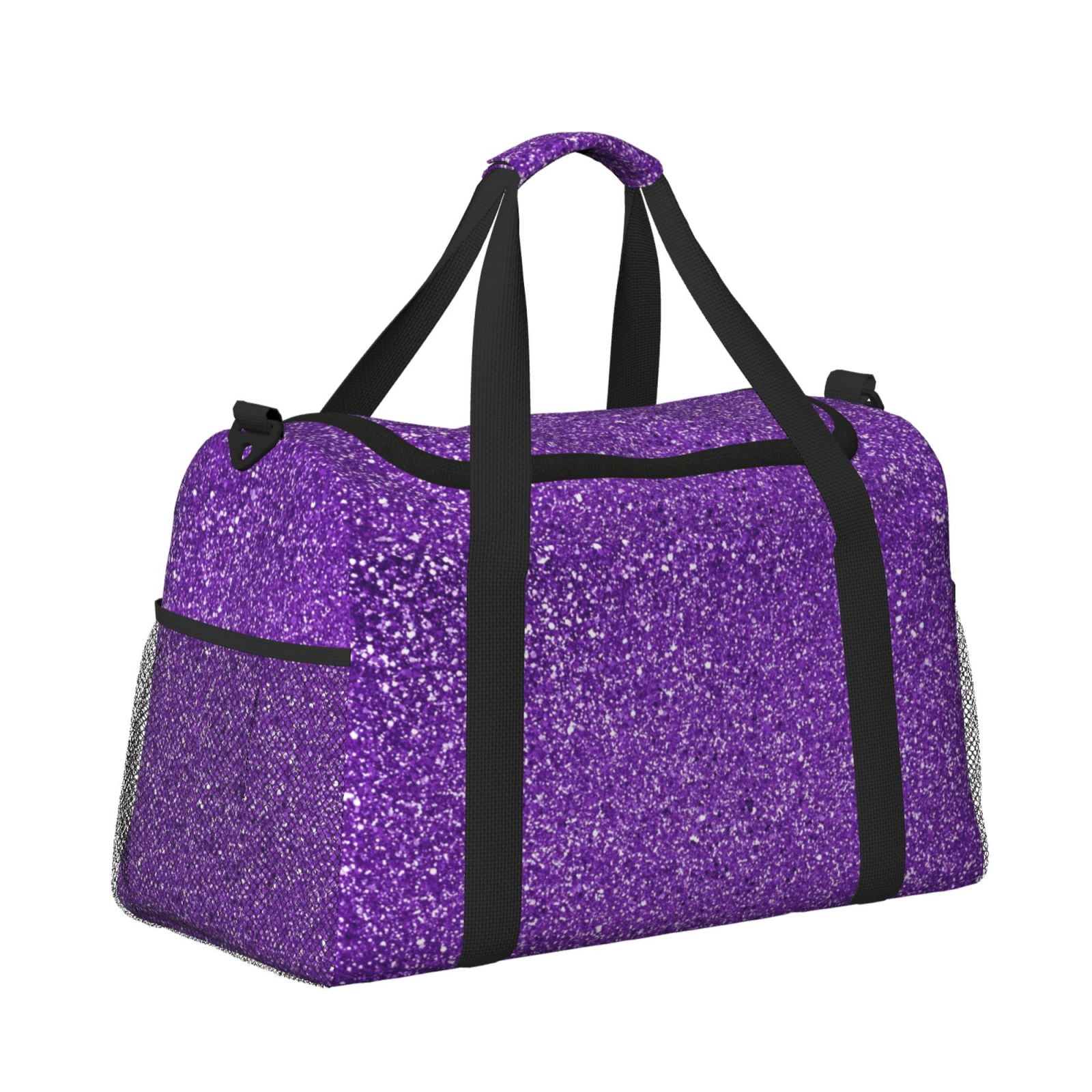 Fuzoiu Glitter Purple Print Travel Duffle Bag,Carry On Tote Bags,Duffel Bag,Sport Gym Bag, Hospital Bag for Labor and Delivery, Overnight Bag,Luggage Bag