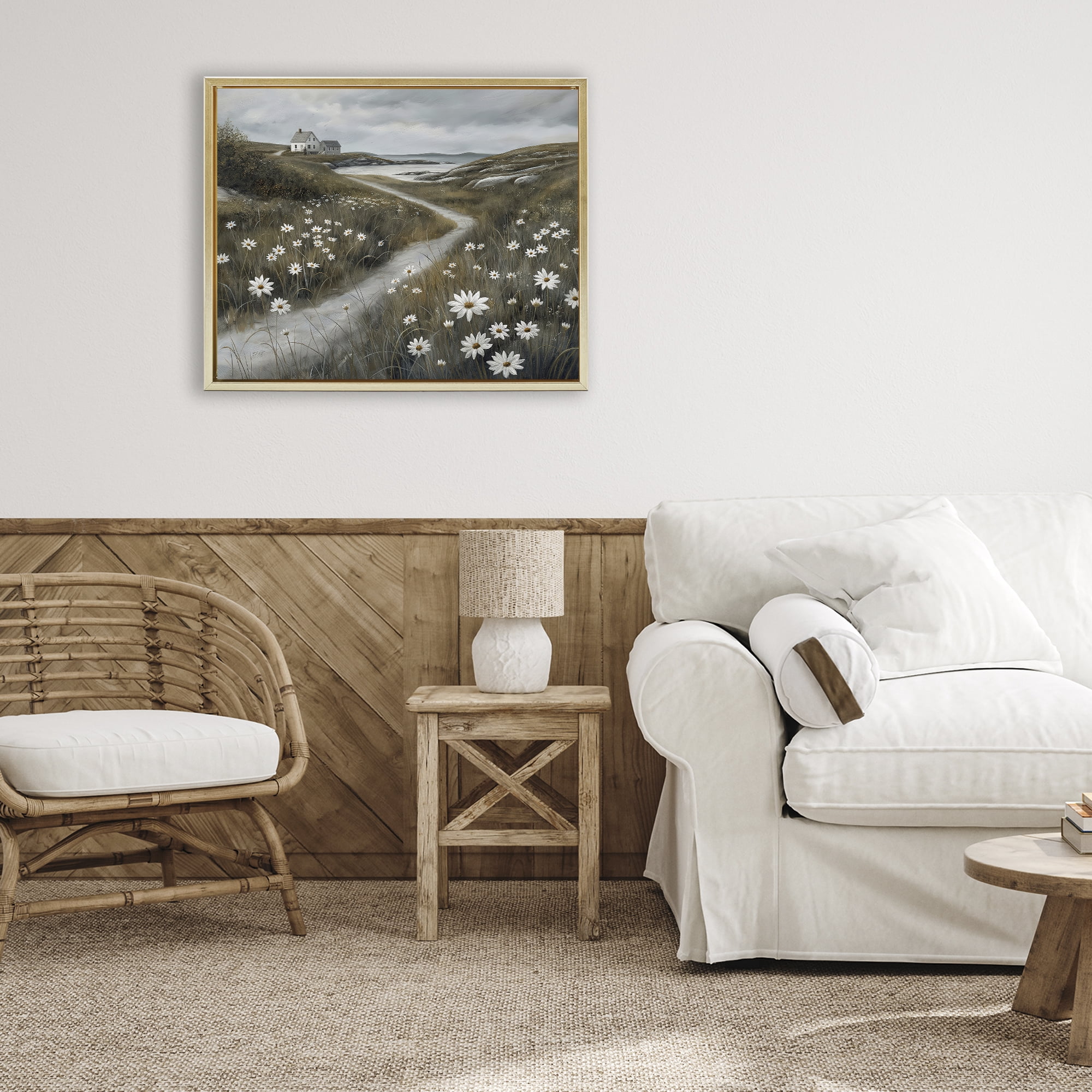 Stupell Industries Daisies Along Coastal Path Gold Framed Floater Canvas Wall Art, design by Imagine It Images