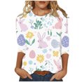 thumbnail image 2 of Cavosen Happy Easter Women's 3/4 Sleeve Tops and Blouses Summer Plus Size Bunny Eggs Print Pullover Shirts Crewneck Festival Blouse Vacation Holiday T Shirts Loose Dressy 3XL, 2 of 5