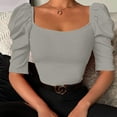 thumbnail image 5 of Mittory Women Puff Half Sleeve Square Neck Crop Top Summer Slim Fit Blouses T Shirt Casual Ribbed Shirt Basic Knit Tees, 5 of 8