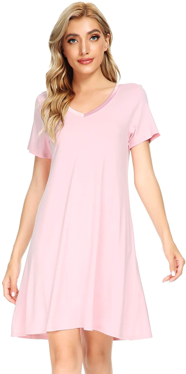 WiWi Womens Bamboo Soft Nightgowns Short Sleeves Sleepwear Lightweight Nightwear Plus Size Sleep Shirts S-4X