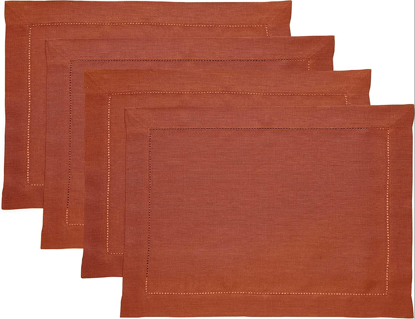 Linen Placemats 14 x 19 Inch Set of 4, 100 Pure Linen Cinnamon