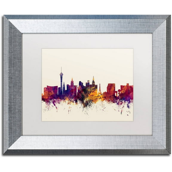 Trademark Fine Art "Las Vegas Nevada Skyline" Canvas Art by Michael Tompsett, White Matte, Silver Frame