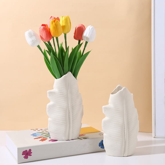 Kchsji Leaf Shaped Plastic Vase Decorative Ornament 7.4"x4.3"x1.9" for Artificial Flower Arrangement Home Garden Indoor Tabletop Accent Unique Botanical Decor for Living Room Office