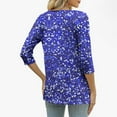 thumbnail image 4 of Enjoytime Women's Winter Tops Vintage Print V-Neck Button Down Shirt Business Plus Size Clothing Casual 3/4 Sleeve Blouses for Women Blue L, 4 of 6