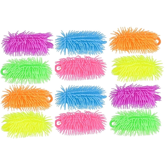 Set of 12 - 6" Puffer Worms - Sensory Fidget and Soft Hairy Air-Filled Stress Balls - OT Autism SPD
