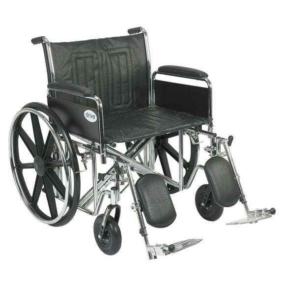 Drive Medical Sentra EC Heavy Duty Wheelchair, Detachable Full Arms, Elevating Leg Rests, 24" Seat