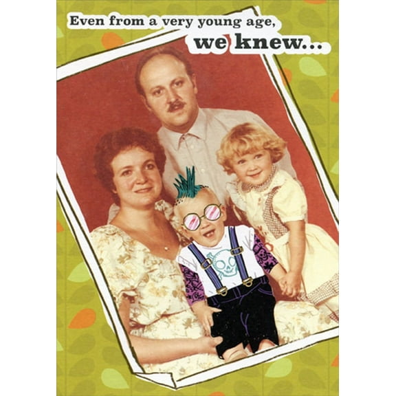 Designer Greetings Family Photo : Boy with Mohawk and Glasses Funny / Humorous Masculine Birthday Card for Him : Man : Men