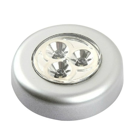 

3 LED Wireless Night Light Battery Operated Tap Touch Lamp Stick-on Light for Closets Cabinets Car Trunk Hallway (Silver)