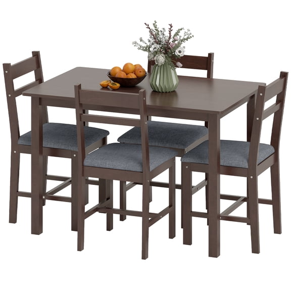 SSLZ 5-Piece Solid Wood Dining Table Set for 4, Farmhouse Kitchen Table with Upholstered Chairs for Dining Room, Walnut