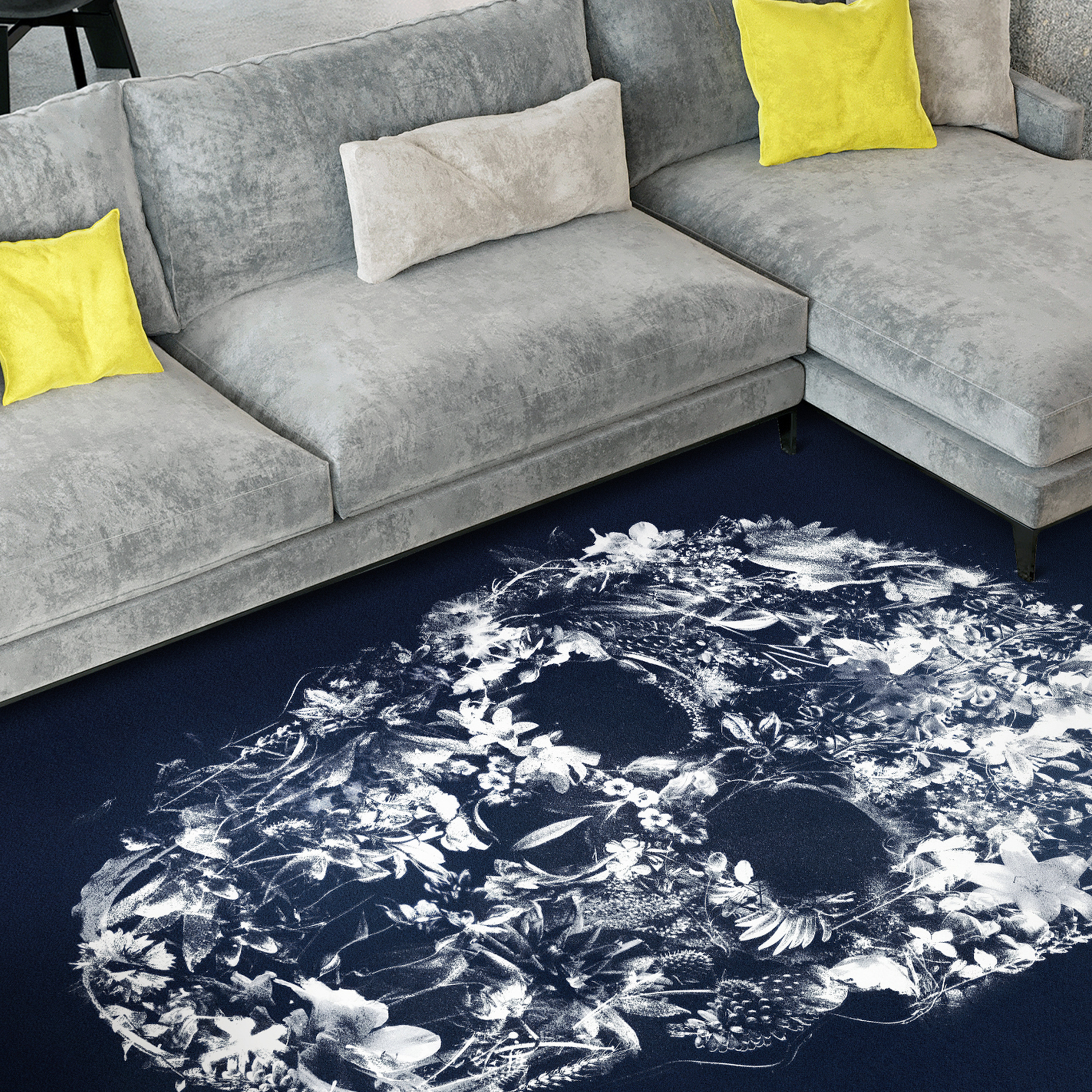 Skull Silhouette Washable Art Area Rug size 5'x8', Power-loomed, Heavenly Softness with Non-Slipping Backing