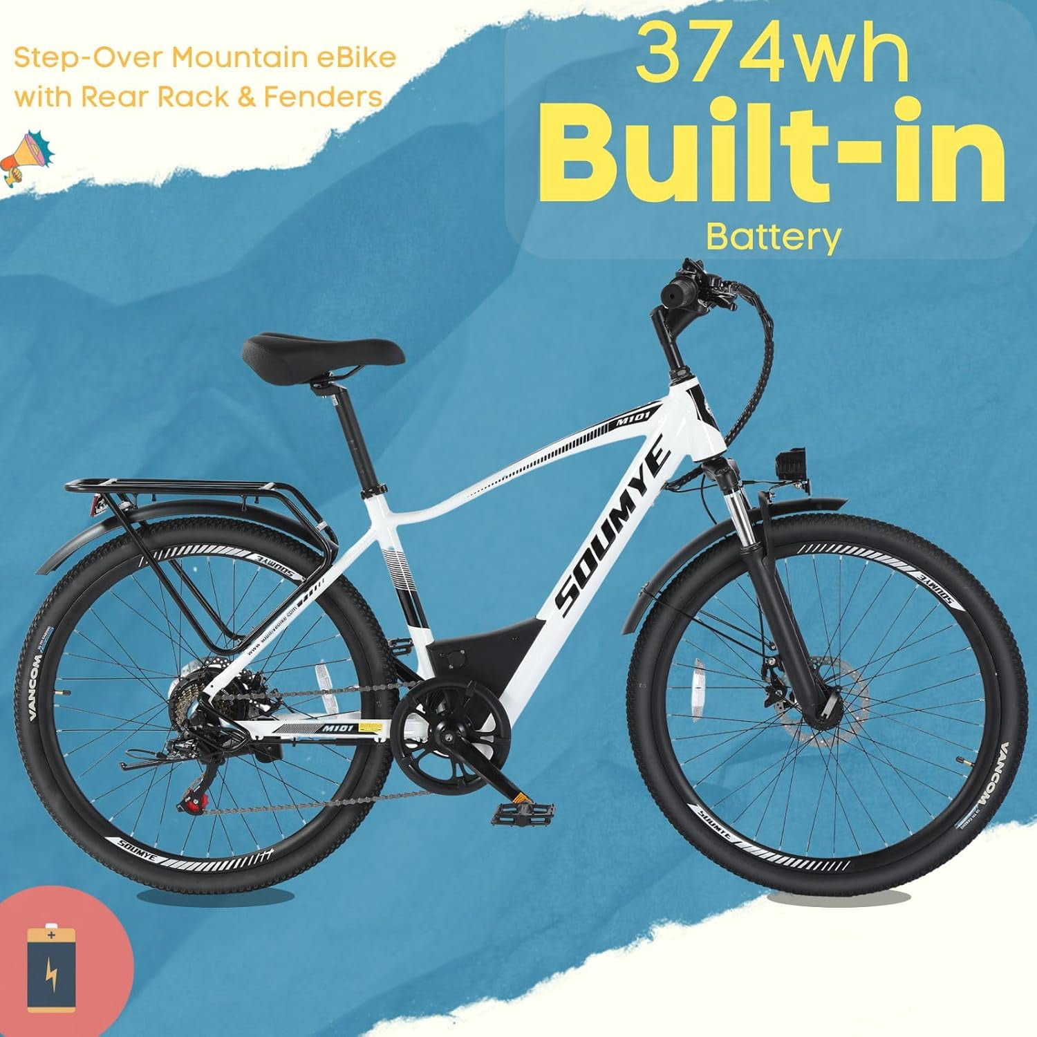 Electric Mountain Bike for Adults 26" Step-Thru/Over Commuting Ebike for Men Women with Peak Power 540w, 360Wh Built-in Battery, LCD Display, 7 Gears & Front Shock Absorber