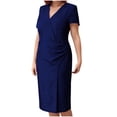 thumbnail image 2 of Taylonsss Womens Casual V Neck Short Sleeve Solid Color Knee-Length Dress Everyday Comfortable Outfit, 2 of 7