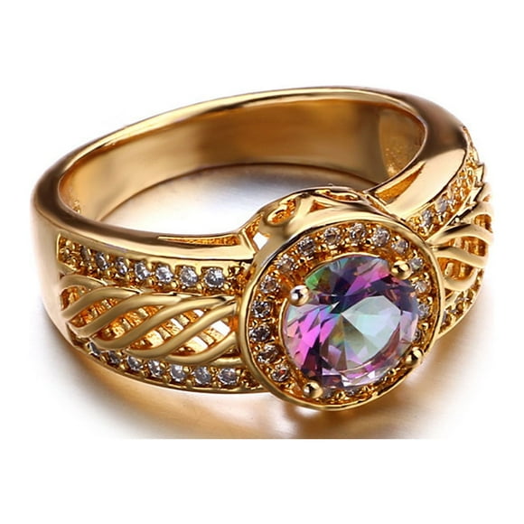 TopLLC Rings Inlaid Colorful Stone European And American Colorful Electroplated Gold Alloy ring