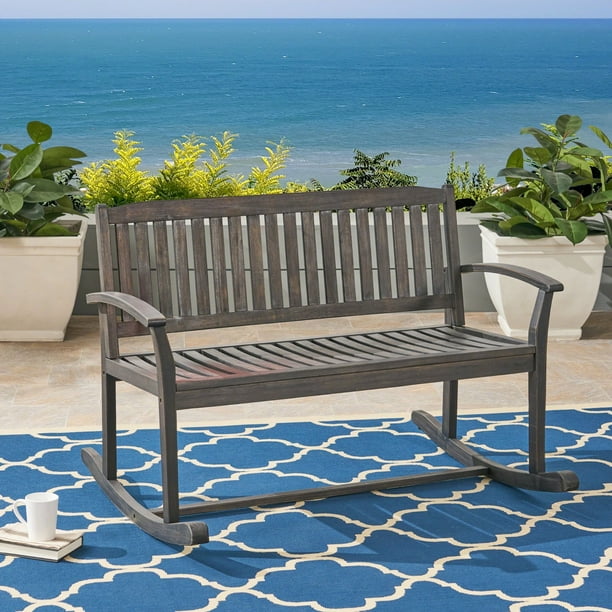 49.5" Ash Gray Contemporary Style Outdoor Patio Rocking Loveseat