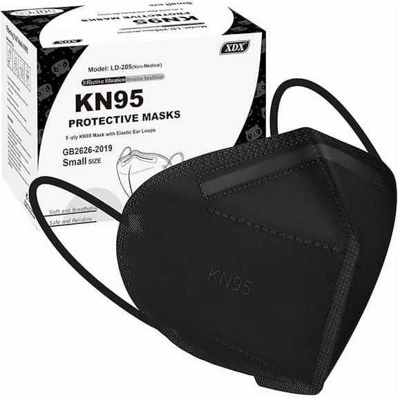 Kids KN95 Masks for Children, 50 Pack Individually Wrapped Black Disposable Face Masks, 5 Layers KN95 Mask for Kids, Breathable & Comfortable, Filter Efficiency ≥95%