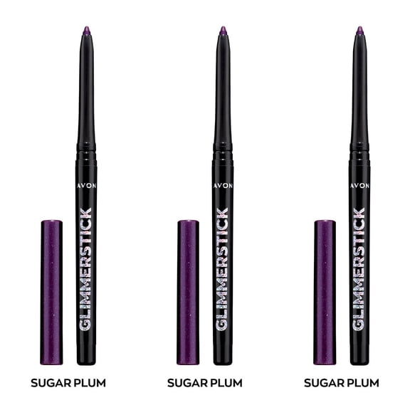 Avon Ultra Colour Glimmerstick Retractable Diamonds Eyeliner, SUGAR PLUM, Waterproof & Smudge-Proof Shimmer Eye Makeup, SET OF 3, 0.012 oz / 0.35 g Each