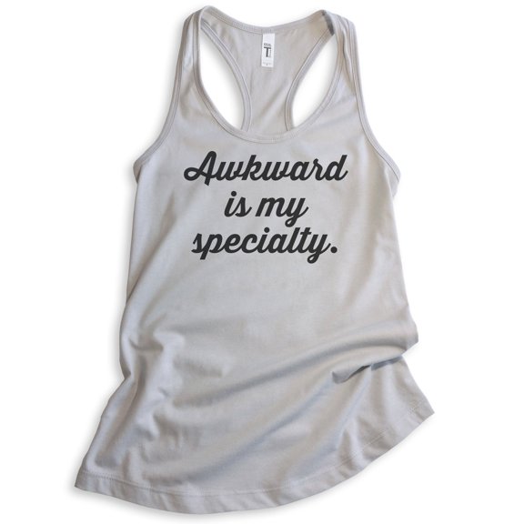 Awkward Is My Specialty Tank Top, Ladies Racerback Tank Top, Awkward Girl Tank, Silver Gray, Medium