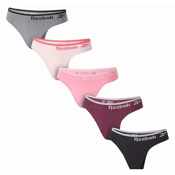 Reebok Women's 5-Pack Seamless Thong (Heather Grey Melange/Lotus/Twisted Pink Melange/Fig/Black, XXL)