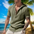 thumbnail image 2 of Ashirexll Hoodies for Men, Big and Tall Shirts for Men, Solid Color Summer Casual and Athletic Short Sleeve Button Hooded Pocket Shirts, 2 of 7