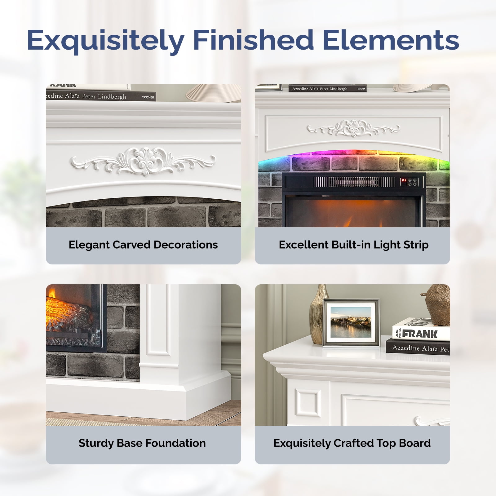 Zimtown Fireplace Entertainment Center with Electric Heater, 43inches Stand for 40/45/50" TVs, White