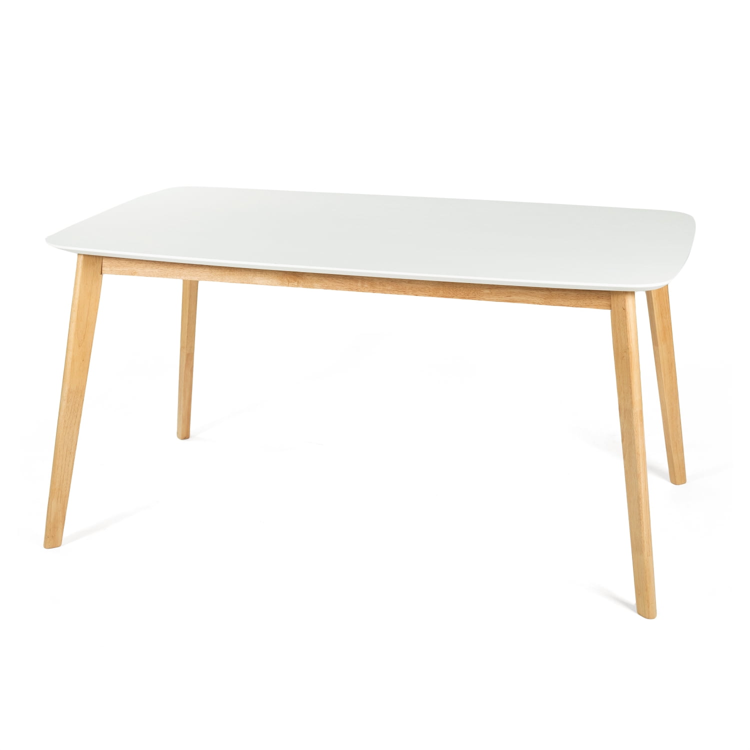 Lisonu 59-inch Mid-Century Modern Dining Table, Kitchen Table with Splayed Rubberwood Legs and Faux Wood Top, Rectangular Table for Dining Room, Natural and White