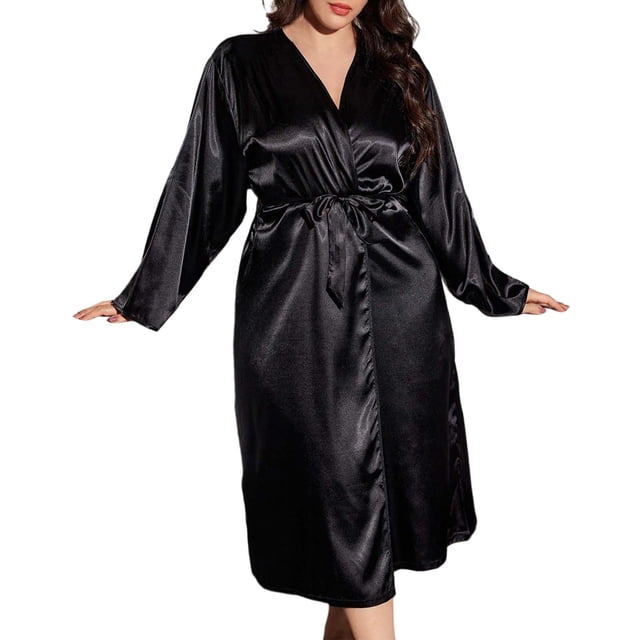 GPOECD Chemise de Nuit en Soie Grande Taille et à la Mode Robe de Nuit Décontractée et Robe Pyjama pour Femmes Noir,TTG