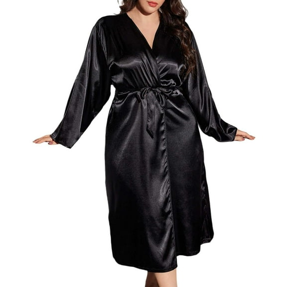 PMVFHDE Womens Plus Size Fashion Faux Silk Nightgown Casual Nightgown And Bathrobe Plus Size Nightgowns For Women Black,XXXXXL