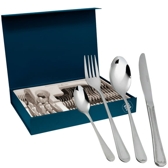 MAGEFESA Cordoba 24-Piece Stainless Steel Flatware Set for 6, Silverware with Blue Storage Box